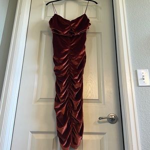 ASOS Rust Cami Ruched Velvet MIDI Dress